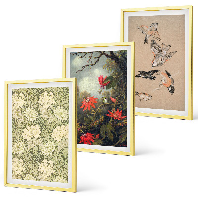 Lot de 3 tableaux pour salon Fleurs, oiseaux, nature