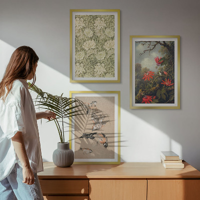 Lot de 3 tableaux pour salon Fleurs, oiseaux, nature