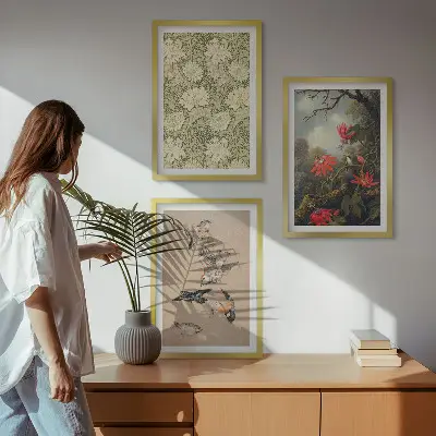 Lot de 3 tableaux pour salon représentant des fleurs, des oiseaux et la nature