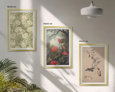 Lot de 3 tableaux pour salon représentant des fleurs, des oiseaux et la nature
