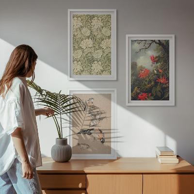Lot de 3 tableaux pour salon Fleurs, oiseaux, nature