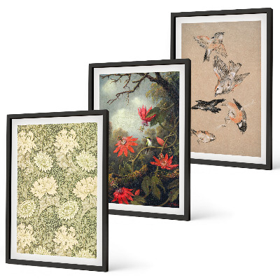 Lot de 3 tableaux pour salon Fleurs, oiseaux, nature