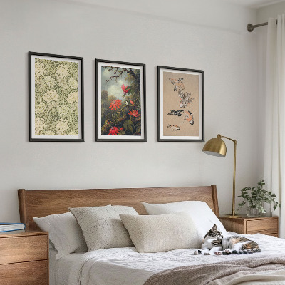 Lot de 3 tableaux pour salon Fleurs, oiseaux, nature