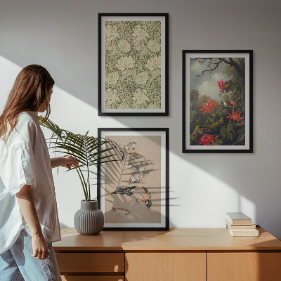 Lot de 3 tableaux pour salon Fleurs, oiseaux, nature