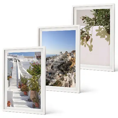 Cadre photo mural escaliers blancs avec vue sur Santorin