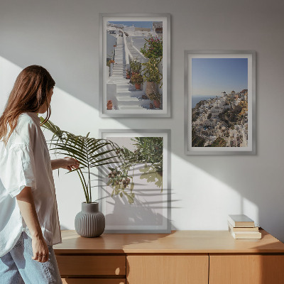 Cadre photo mural Escaliers blancs, vue sur Santorin