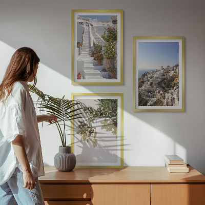 Cadre photo mural Escaliers blancs, vue sur Santorin