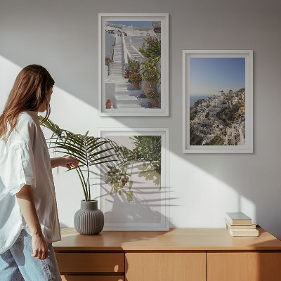Cadre photo mural Escaliers blancs, vue sur Santorin