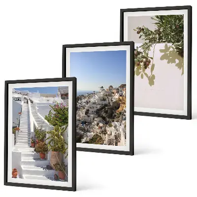 Cadre photo mural escaliers blancs avec vue sur Santorin