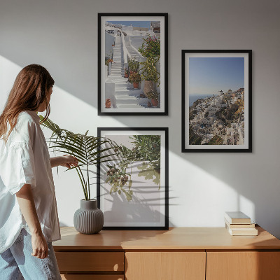 Cadre photo mural Escaliers blancs, vue sur Santorin