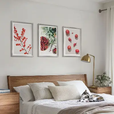 Lot de 3 tableaux pour salon motif minimaliste de fruits rouges