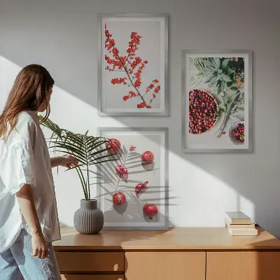 Lot de 3 tableaux pour salon motif minimaliste de fruits rouges