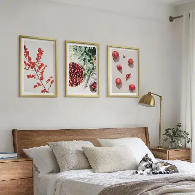Lot de 3 tableaux pour salon motif minimaliste de fruits rouges