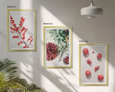 Lot de 3 tableaux pour salon motif minimaliste de fruits rouges
