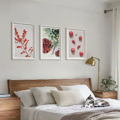 Lot de 3 tableaux pour salon motif minimaliste de fruits rouges