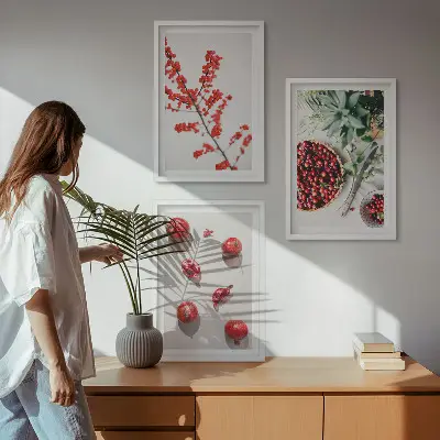Lot de 3 tableaux pour salon motif minimaliste de fruits rouges