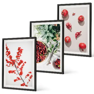 Lot de 3 tableaux pour salon motif minimaliste de fruits rouges