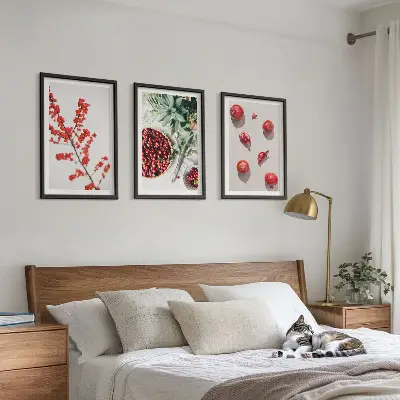 Lot de 3 tableaux pour salon motif minimaliste de fruits rouges