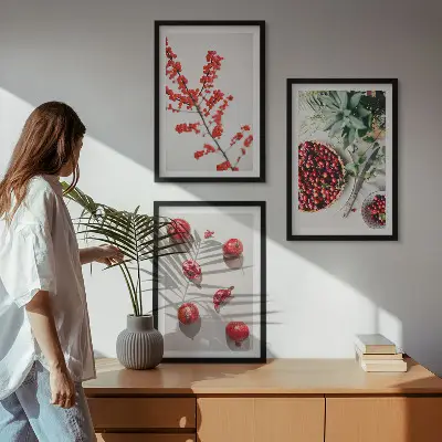 Lot de 3 tableaux pour salon motif minimaliste de fruits rouges