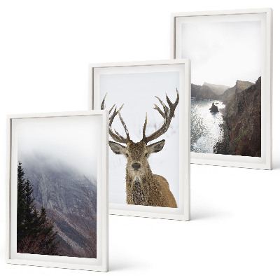 Cadre photo mural Paysage de montagne avec des cerfs