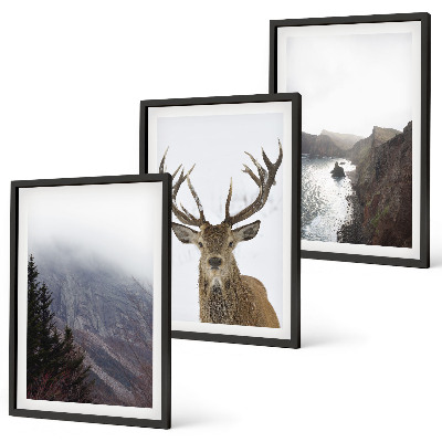 Cadre photo mural Paysage de montagne avec des cerfs