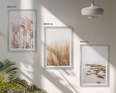 Lot de 3 tableaux pour salon Des champs d'herbes de la pampa et une plage bohème