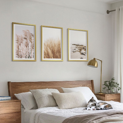 Lot de 3 tableaux pour salon Des champs d'herbes de la pampa et une plage bohème