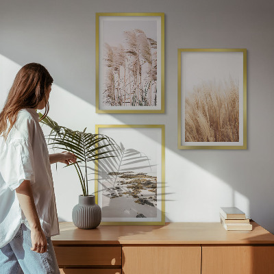 Lot de 3 tableaux pour salon Des champs d'herbes de la pampa et une plage bohème