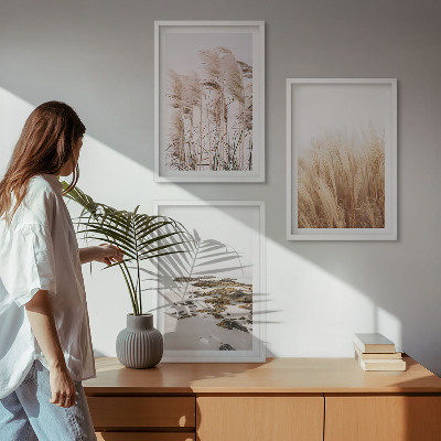 Lot de 3 tableaux pour salon Des champs d'herbes de la pampa et une plage bohème