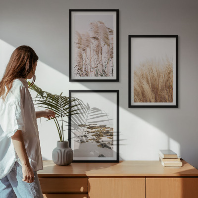 Lot de 3 tableaux pour salon Des champs d'herbes de la pampa et une plage bohème