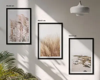 Lot de 3 tableaux pour salon motif champs d'herbes de la pampa et plage bohème