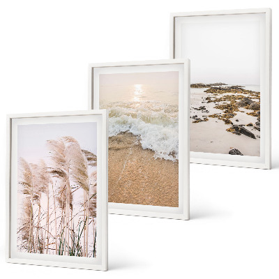 Cadre photo mural Plage, herbes, vagues, pierres, bohème