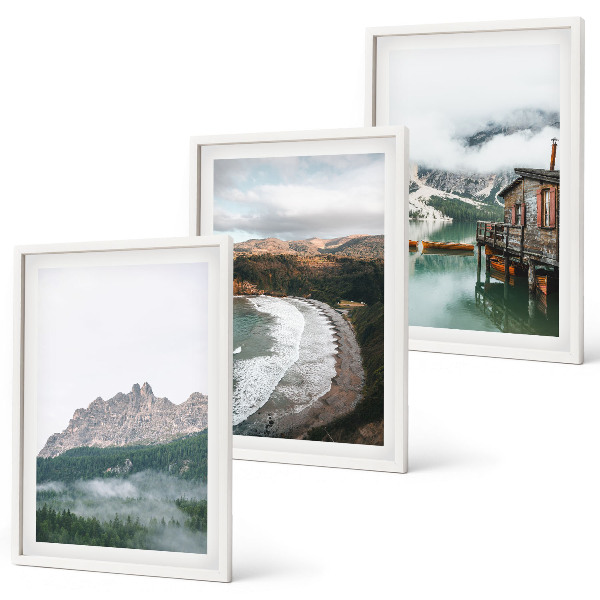 Lot de 3 tableaux pour salon Maison en bois sur les plages de montagne