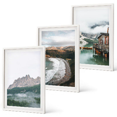 Lot de 3 tableaux pour salon Maison en bois sur les plages de montagne