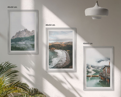 Lot de 3 tableaux pour salon Maison en bois sur les plages de montagne