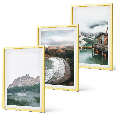 Lot de 3 tableaux pour salon Maison en bois sur les plages de montagne