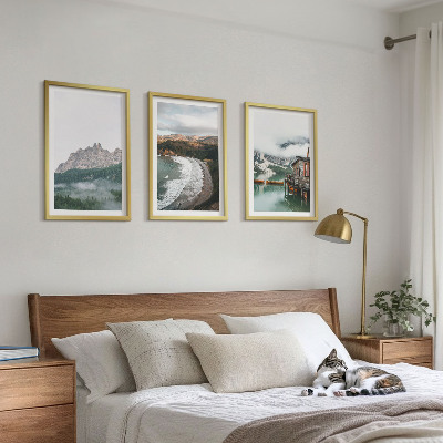 Lot de 3 tableaux pour salon Maison en bois sur les plages de montagne