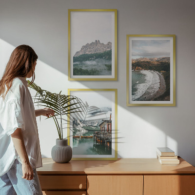 Lot de 3 tableaux pour salon Maison en bois sur les plages de montagne