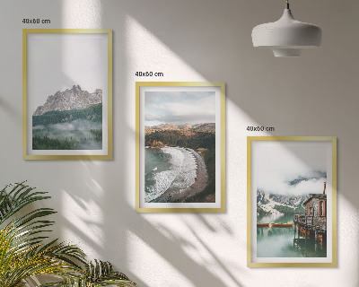 Lot de 3 tableaux pour salon Maison en bois sur les plages de montagne