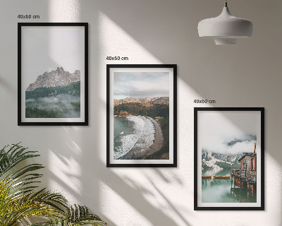 Lot de 3 tableaux pour salon Maison en bois sur les plages de montagne