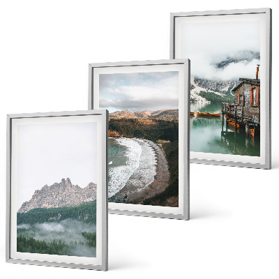 Lot de 3 tableaux pour salon Maison en bois sur les plages de montagne