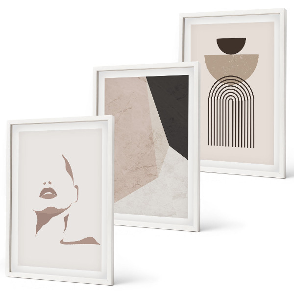 Lot de 3 tableaux pour salon Formes de visage abstraites