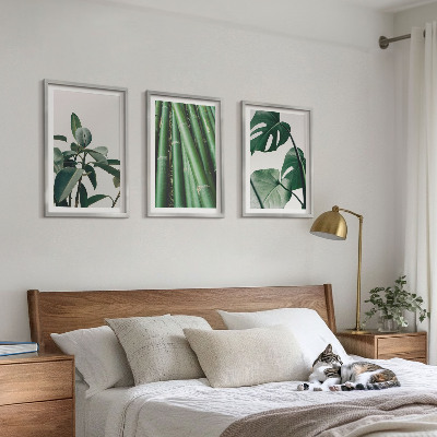 Lot de 3 tableaux pour salon Tiges de bambou et feuilles de monstera