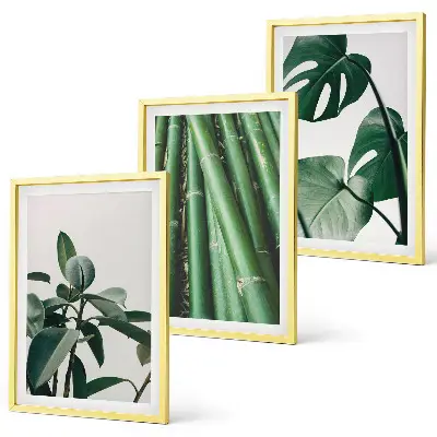 Lot de 3 tableaux pour salon avec motif de tiges de bambou et feuilles de monstera