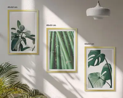 Lot de 3 tableaux pour salon avec motif de tiges de bambou et feuilles de monstera
