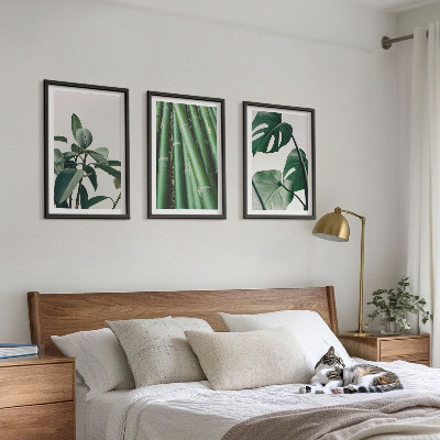 Lot de 3 tableaux pour salon Tiges de bambou et feuilles de monstera