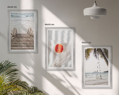 Lot de 3 tableaux pour salon Vacances sur la plage avec escaliers en bois