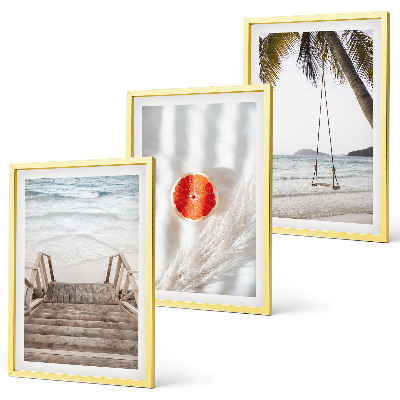 Lot de 3 tableaux pour salon Vacances sur la plage avec escaliers en bois
