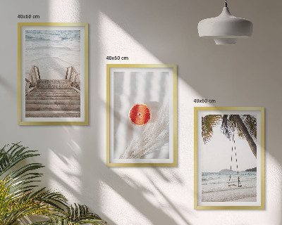 Lot de 3 tableaux pour salon Vacances sur la plage avec escaliers en bois