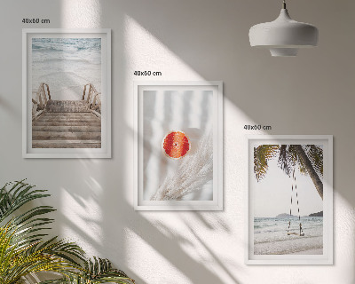 Lot de 3 tableaux pour salon Vacances sur la plage avec escaliers en bois